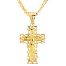 metaltree98 14k Gold Plated Jesus on Cross Pendant 20" Cuban Chain Necklace MPG 107 G (20")