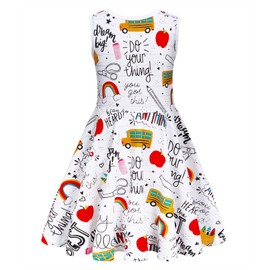 WonderBabe Back to School Dress Girls Summer Casual Dress Toddler Girl Back to School Print Dresses Sleeveless Clothes School Outfits Size 6-7