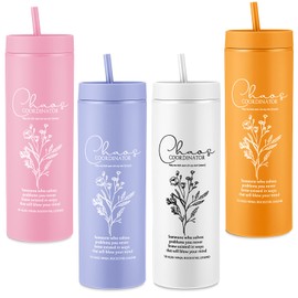 Rtteri 4 Chaos Coordinator Cups - Secretary Administrator Supervisor Manager Appreciation Gifts,16oz Tumbler with Lid and Straw for Secretary Assistant Counselor Teacher Appreciation (Bright Color)