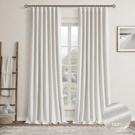 Natural Linen Blackout Curtains for Bedroom 120 Inch Length 2 Panels Set Back Tab Cream Colored Neutral Farmhouse Living Room Darkening Curtains Track System Thermal Insulated Black Out Drapes 52x120