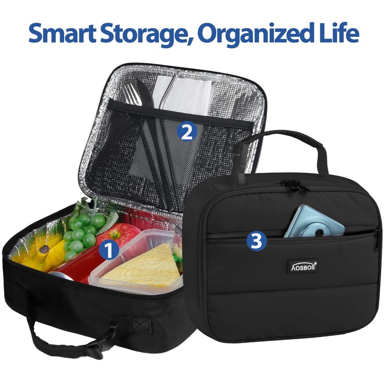 Aosbos Insulated Lunch Bag for Adults - Sleek Quilted Small