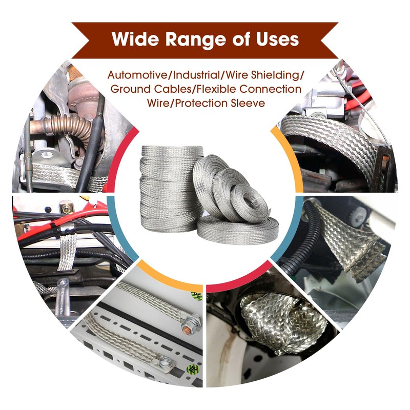 Wire Shielding Tinned Copper Braid Cable Sleeve Ground Straps EMI