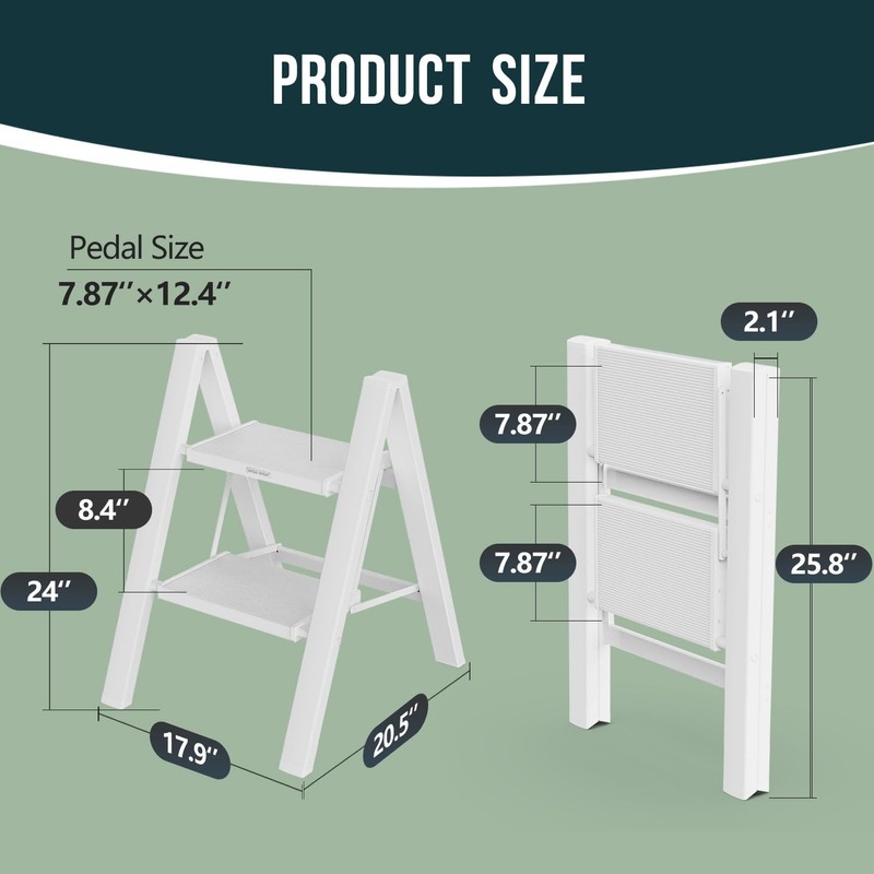 WOA WOA Step Ladder, Widen Pedals Foldable Step Stool, Lightweight