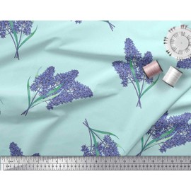 Soimoi Green Poly Crepe Fabric Lavender Flower Print Fabric BTY 52 Inch Wide