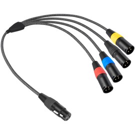 Lrbners 2FT(0.6M) XLR Female to 4 Male Splitter Cable - 4-Channel Zinc Alloy Y-Cable, Multiple-Color Anti-Slip Rubber Rings, Braided Shield for Microphone & Mixer Signal Distribution