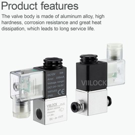 VIILOCK Pneumatic Solenoid Valve, 2 Position 2 Way 1/4”NPT Electric Solenoid Air Valve Normally Closed 2V025-08 (DC12V)