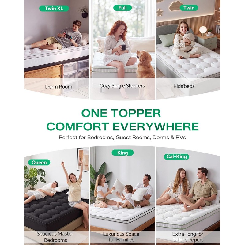 Dual Layer 4 Inch Full Size Mattress Topper, Memory Foam