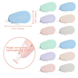 Temiary 12Pcs Cute Whiteout Tapes for Instant Corrections, Aesthetic Correction Tape Quick Dry for Writing, Journaling, White Out Pen for Students School Office Supplies (Pastel)