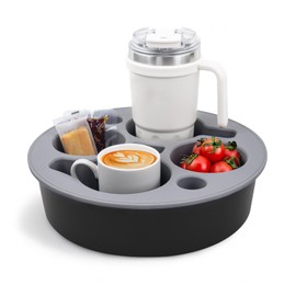Bonfixe Round 7-in-1 Bed & Couch Cup Holder Tray,Waterproof Silicone Sofa and Bed Organizer Caddy,Large Capacity Couch Drink Holder Caddy for Remote Control Drinks, Snacks, Cell Phones, Headphones