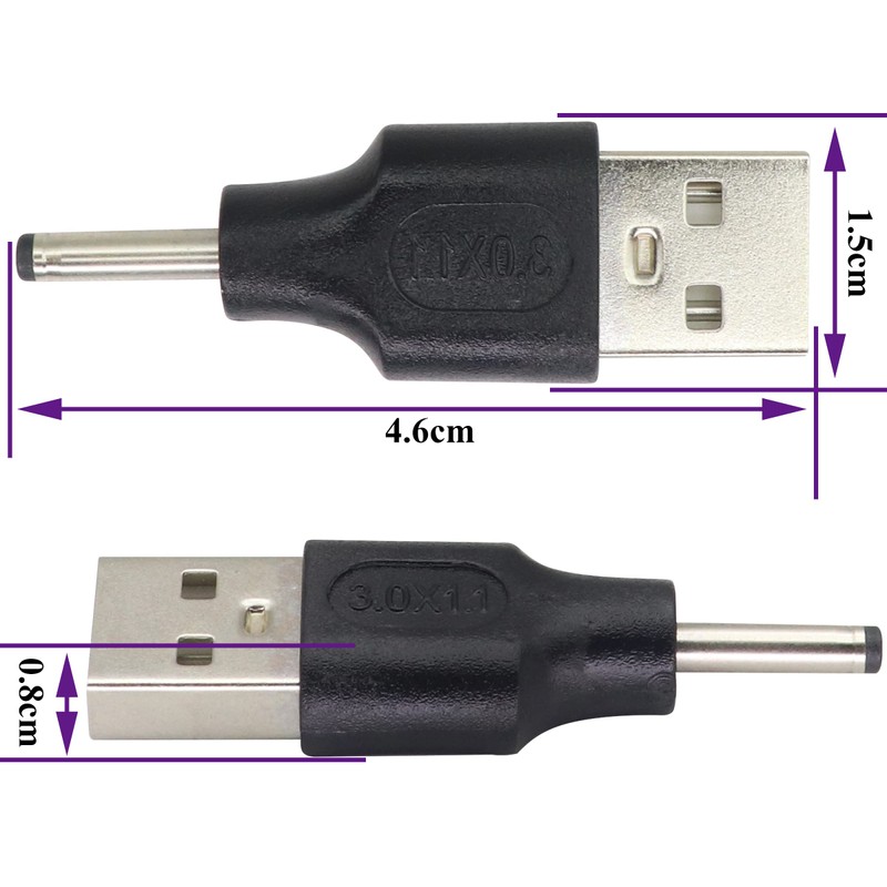 AAOTOKK (2 Pack USB to DC 3.0 × 1.1mm Power