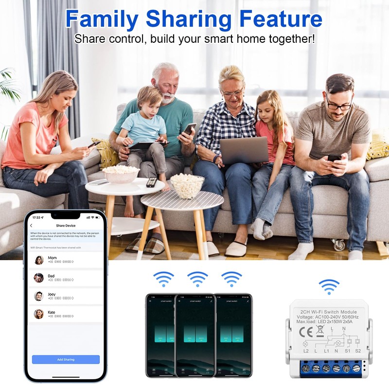SOARFLY Smart Lichtschalter Modul 2-Weg, WLAN Schalter Smart Life Tuya