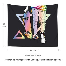 Suklly Tapestry Wall Hanging Polyester Boy Skater in Jeans and Skateboard Street Cultures Girl Home Decor Living Room Bedroom Dorm 60 x 80 inches Picnic Mat Beach Towel