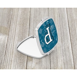 Caroline's Treasures CJ2014-PSCM Letter P Sea Doodles Initial Alphabet Compact Mirror Decorative Travel Makeup Mirror for Women Girls Gifts Pocket Makeup Mirror Folding Handheld