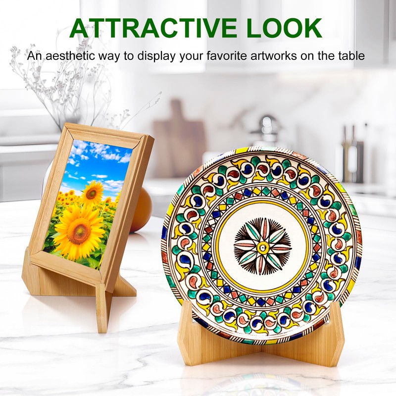 kroucoco Plate Holder Display Stand,6.8 inch Bamboo Easel Stand for