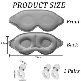 Blackout Sleep Masks for Women&Men Cotton Sleep Eye Mask for Sleeping with Adjustable Strap 3D Contoured Cup Blindfold Includes a Storage Pouch,2 Pair Noise Cancelling Ear Plugs for Travel,Work-Grey