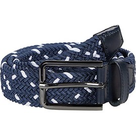 Johnston & Murphy Leather Woven Belt - Belts for Men - Nickel-finish Brass Buckle - Open-weave Leather Navy/White 32 One Size