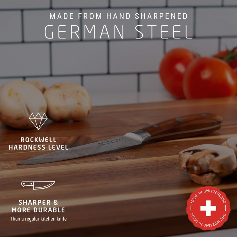 Swiss Diamond, Utility Knife, German Steel With Carbonized Ash Wood,