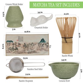EDOVEN Matcha Whisk Set, 8-Piece Japanese Matcha Set - Ceremony Matcha Set with Matcha Sifter, Matcha Bowl, Whisk Holder, Matcha Whisk, Scoop & Magnetic Gift Box for Matcha Lovers - Matcha Kit