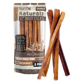 Mighty Paw Long Lasting 12" Bully Sticks for Dogs - All Natural Grass Fed Beef Chews. Lower Odor Dog Bully Sticks for Large Dogs, Medium and Small Breeds. Single Ingredient Treats
