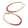 60mm Tall/Gold Tone with Red Enamel Oval Hoop Earrings/Large Size