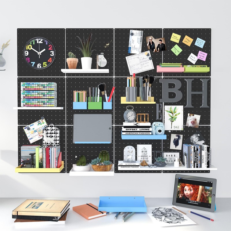 Hogurity Peg Board, 6 Pack 12"x12" Black Metal Pegboard Panels