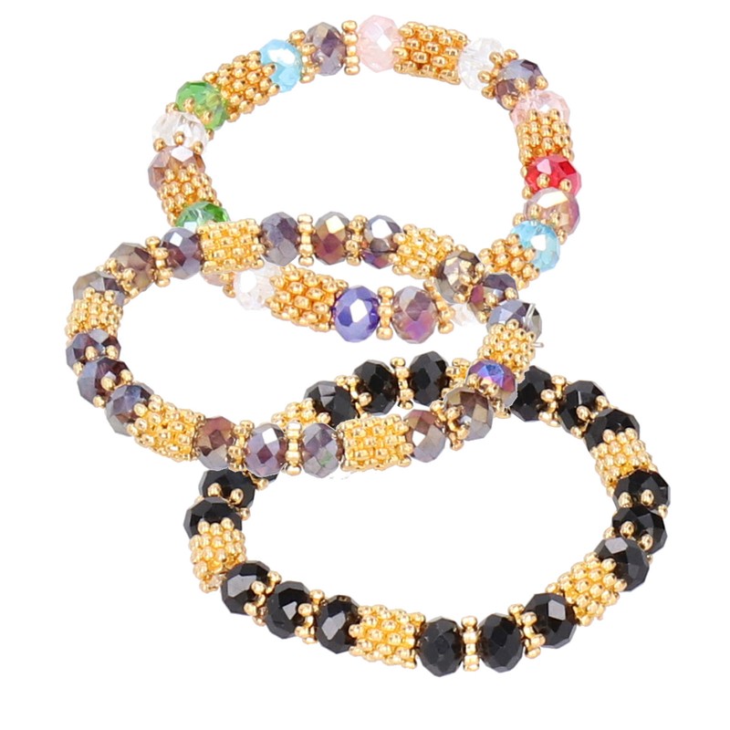 6pcs Beaded Bracelet Shiny Crystal Simple Style Women Girl Jewelry