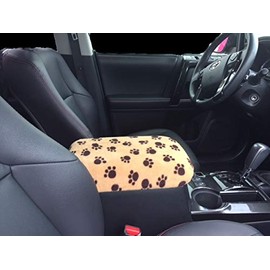 Auto Console Covers- Fits The Nissan Murano 2015-2023 Center Console Armrest Cover Fleece Fabric - Tan with Brown Paws