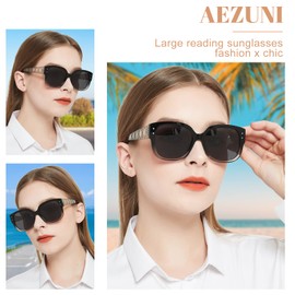 AEZUNI Trendy Reading Sunglasses 150 Women Stylish Square Sun Readers UV Protection Glasses Not-Bifocal 1.0 1.5 2.0 2.5 3.0 3.6 (Black+Clear)