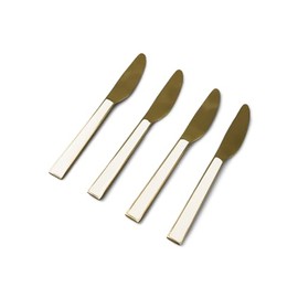 IHI EST. 1986 White Enamel Handle - Gold Tone 6 Inch Stainless Steel Butter Cheese Knife Spreader; Set of 4