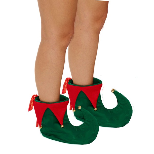 Henbrandt - Fancy Dress Adult Deluxe Elf Boots - Green/Red