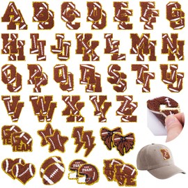 68 Pcs Football Patches Chenille Letter Patches Self Adhesive Embroidered Rugby Patches,Include 52 A-Z Letters Patches Stickers,16 Football Helmet Bowknot Love Team Stick on Patches for Hat Bowl Party