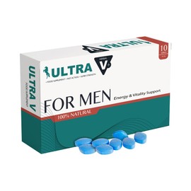 ULTRA V Blue Pills for Men 100 mg - Fast-Acting, Energy Tablets with Ginseng - Extra Strong Male Herbal Supplement - Made in the UK (10 Tablets)