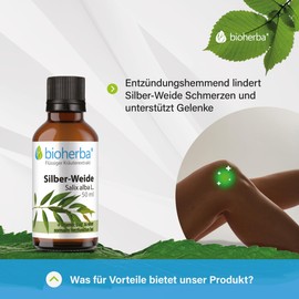 BIOHERBA Silber-Weide Tinktur – 50 ml Hochwertige Tropfen – Natürliche Entzündungshemmung & Schmerzlinderung, unterstützt Herz & Nervensystem, mit Vitamin B1, PZN 18217898