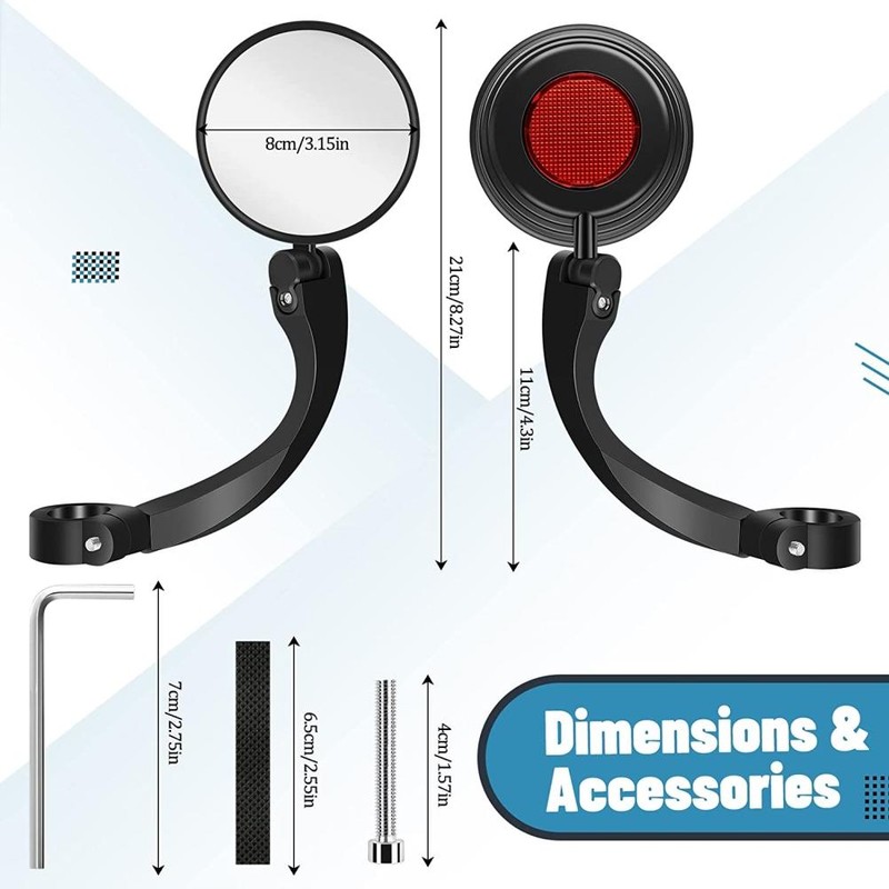 Bike Mirror 360 Degree Adjustable Rotatable Handlebar Mirror Wide Angle
