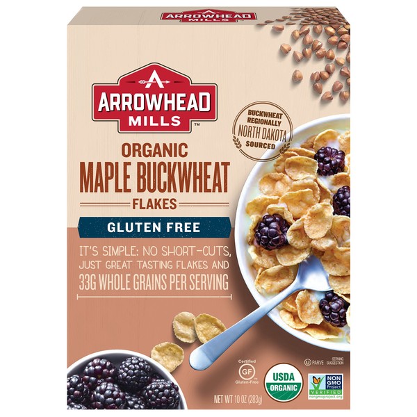 Arrowhead Mills Organic Gluten-Free Cereal, Maple Buckwheat Flakes, 10 oz. Box (Pack of 6)