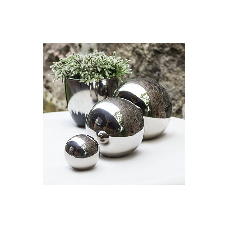 XL Ceramic Ball Table Decoration Diameter 15 cm Silver Smooth
