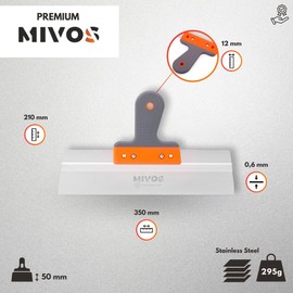 Mivos Professional Surface Spatula Wide Spatula Made of Rustproof Stainless Steel 350 x 60 mm - Facade Spatula with 60 mm Blade Length - Smoothing Spatula 350 mm Wide with Soft Grip - Made in EU