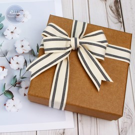 Ribbli Natural Cotton Stripe Ribbon,1Inch x 10 Yard Spool,Natural/Black,Farmhouse Ribbon,Use for Gift Wrapping,Home Decor,Floral Decoration