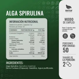 Alga Spirulina 100 Cápsulas, Aporta Minerales y Proteinas, Anti Anemico, Excelente para Personas en Dieta, Regula Azúcar, Calidad Premium             