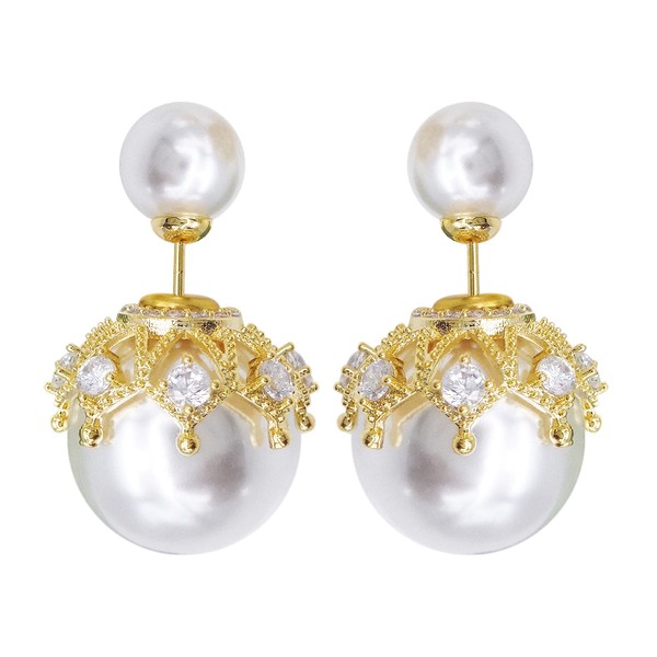 Hiqmic 925 Sterling Silver Post Double sided Pearl Zirconia Ear