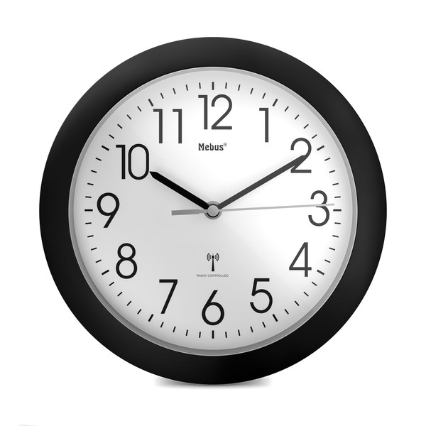 Mebus Radio Controlled Wall Clock with Black Frame Diameter, 25