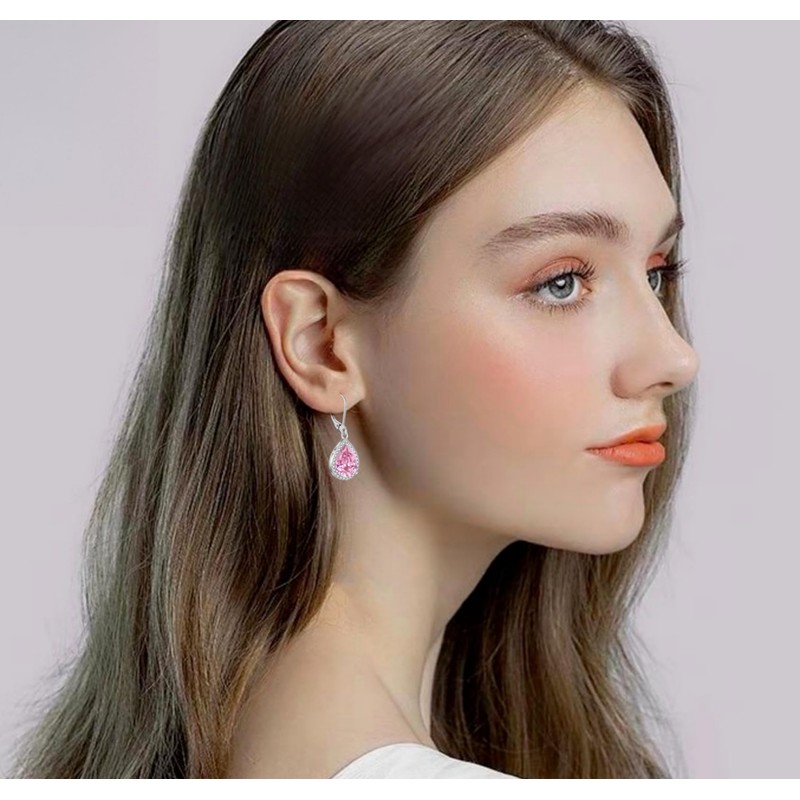 YONVUN Crystal Gemstone Drop Dangle Leverback Earrings Plated 18k Gold