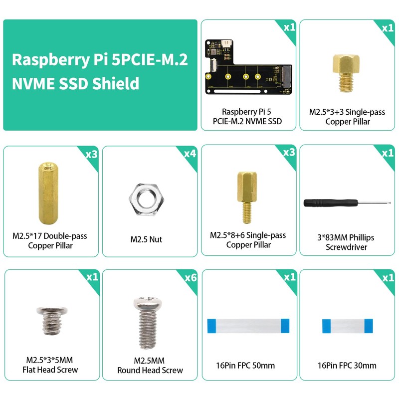KEYESTUDIO PCIE-M.2 NVME SSD Shield PIP PCIe HAT FFC Interface