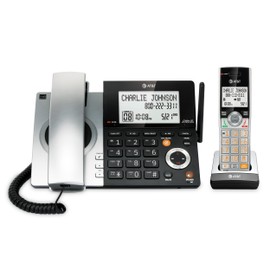 AT&T CL84107 DECT 6.0 Expandable Corded/Cordless Phone with Smart Call Blocker, Black/Silver with 1 Handset