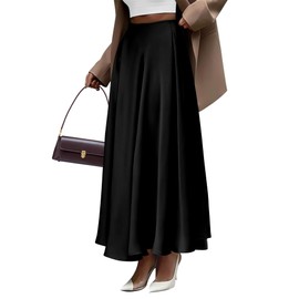 BTFBM High Waisted Skirts for Women Fall Clothes 2025 Elegant Satin Flowy A-Line Cocktail Formal Night Out Maxi Skirt(Black, Medium)