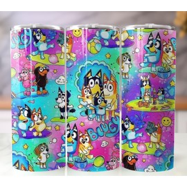 9 in Bluey Tumbler 20oz Stainless Steel Insulated Travel Cup Mug Lid Straw