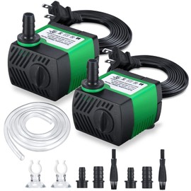 CWKJ 2 Pack 80GPH (4W 300L/H) Submersible Water Pump with 4.9ft Tubing (1/3-Inch ID), 3 Nozzles for Aquarium, Pond, Fish Tank, Hydroponics
