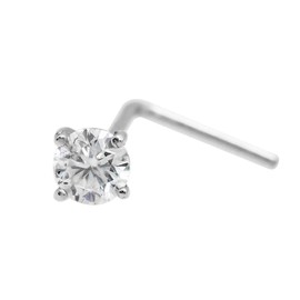 22G L-Shape Nose Stud Solid 14Kt Gold Stud Nose Ring with Moissanite Gemstone - April Birthstone Nose Stud-LSWG-MNT3