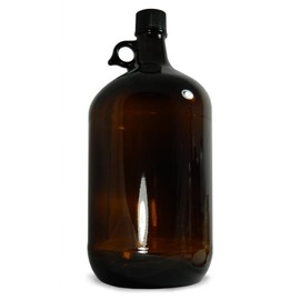 Qorpak GLC-04890 Amber Glass Jug with 38-400 Black Polypropylene Cap and PTFE Disc, 128oz Capacity, 165mm OD x 297mm Height (Case of 6)