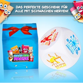 MACH MAL PAUSE® Anti-Stress Cube - The Colourful Stress Cube with 6 Fun Actions for Stress Relief is the Gift for Colleagues, Students, Friends - Office Toy for Employees Without Nerves